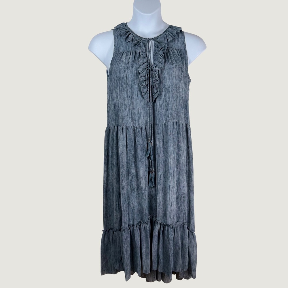 Moon River L Blue Ruffle Tiered Tassel Hi Low Midi Dress Boho Cottage Romantic